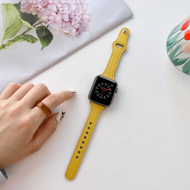 CHOiCE Flat Texture Leather Watch Band For Watch Ultra 49mm&Watch Ultra 2 49mm / Series 9&8&7 45mm / SE 3&SE 2&6&SE&5&4 44mm / 3&2&1 42mm(Yellow) - Image 1