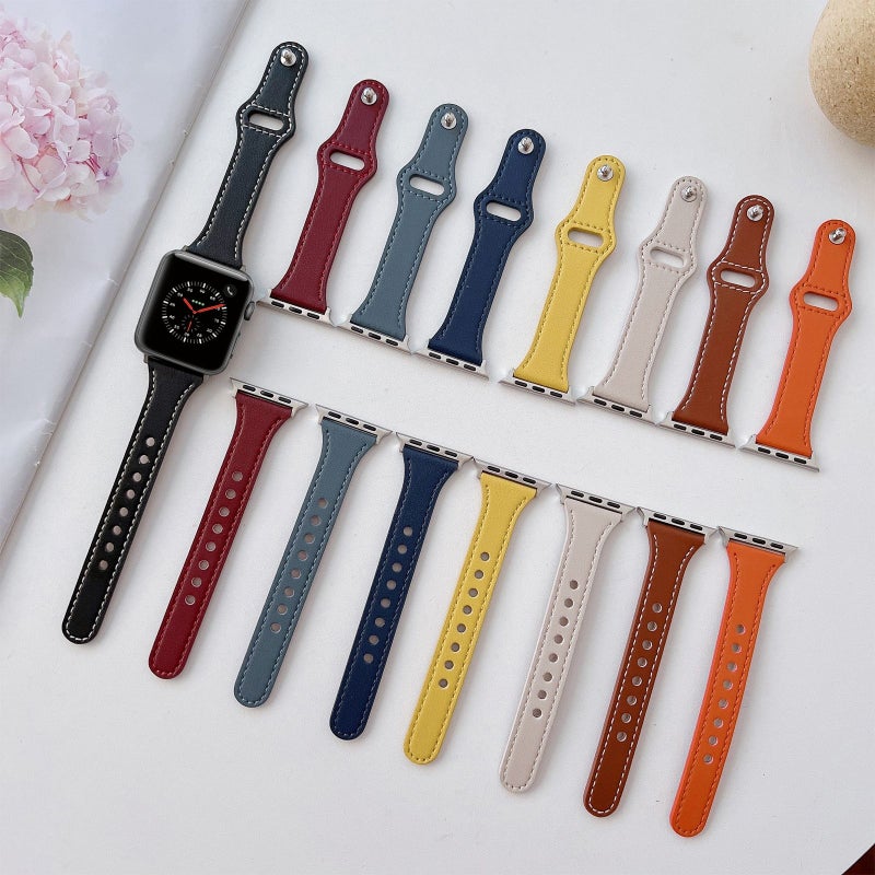 CHOiCE Flat Texture Leather Watch Band For Watch Ultra 49mm&Watch Ultra 2 49mm / Series 9&8&7 45mm / SE 3&SE 2&6&SE&5&4 44mm / 3&2&1 42mm(Yellow) - Image 2