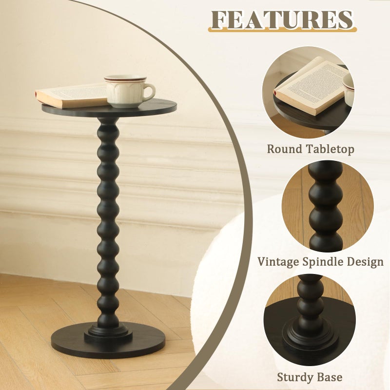 Fultyle Round Side Table, Small Drink Table for Small Spaces, Modern Accent End Table Nightstand with Solid Wood Leg for Living Room, Bedroom, Corners, and Office (Black) - Image 5