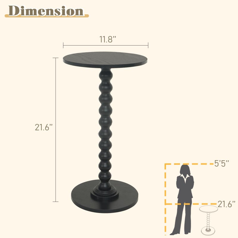 Fultyle Round Side Table, Small Drink Table for Small Spaces, Modern Accent End Table Nightstand with Solid Wood Leg for Living Room, Bedroom, Corners, and Office (Black) - Image 3