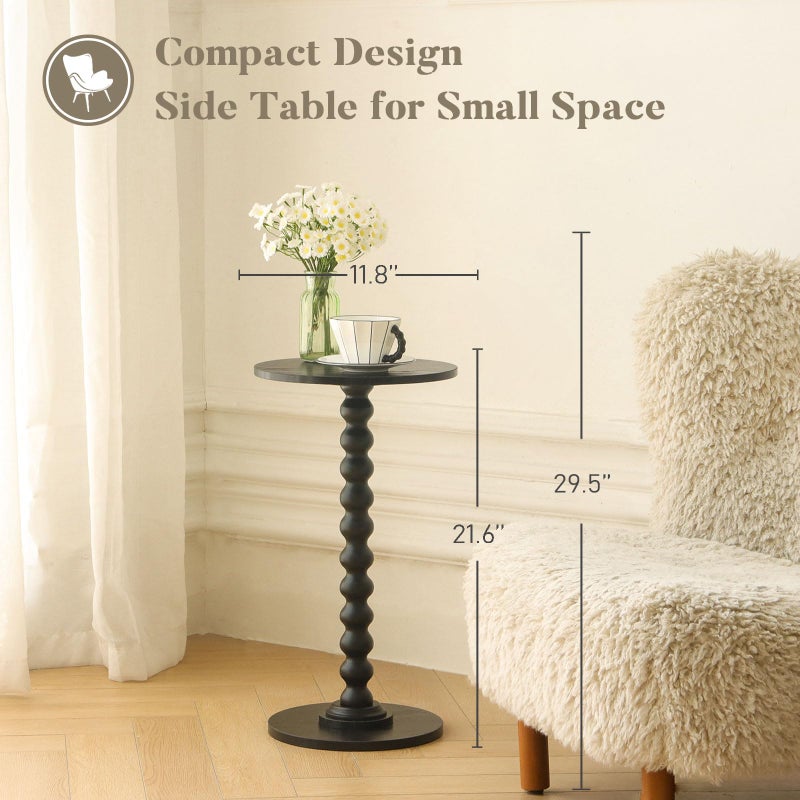 Fultyle Round Side Table, Small Drink Table for Small Spaces, Modern Accent End Table Nightstand with Solid Wood Leg for Living Room, Bedroom, Corners, and Office (Black) - Image 4
