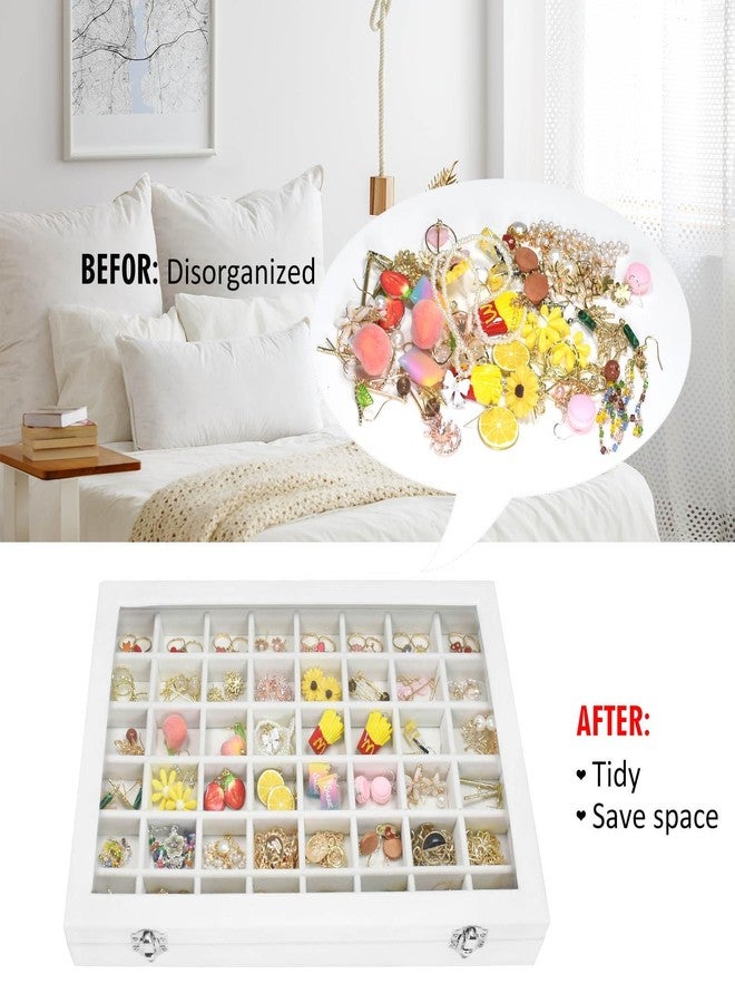 Vicoter Velvet Jewelry Tray 48 Compartments Jewelry Display Organizer with Transparent Cover Rings, Earrings, Necklaces, Pendants Storage Box for Girls, Wives, Mothers, Women - Image 5