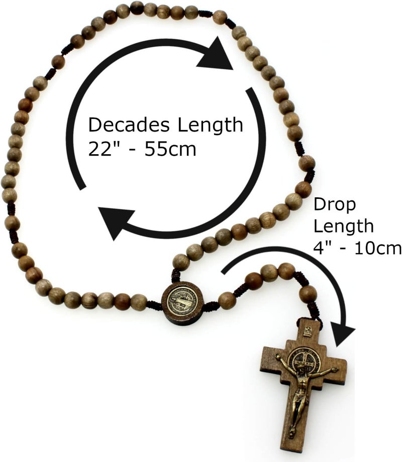 Alexander Castle Our Father Solid Wooden Rosary Beads (Handmade - Brazilian Walnut) with St Benedict Junction - Comes in Velour Gift Pouch - Image 3