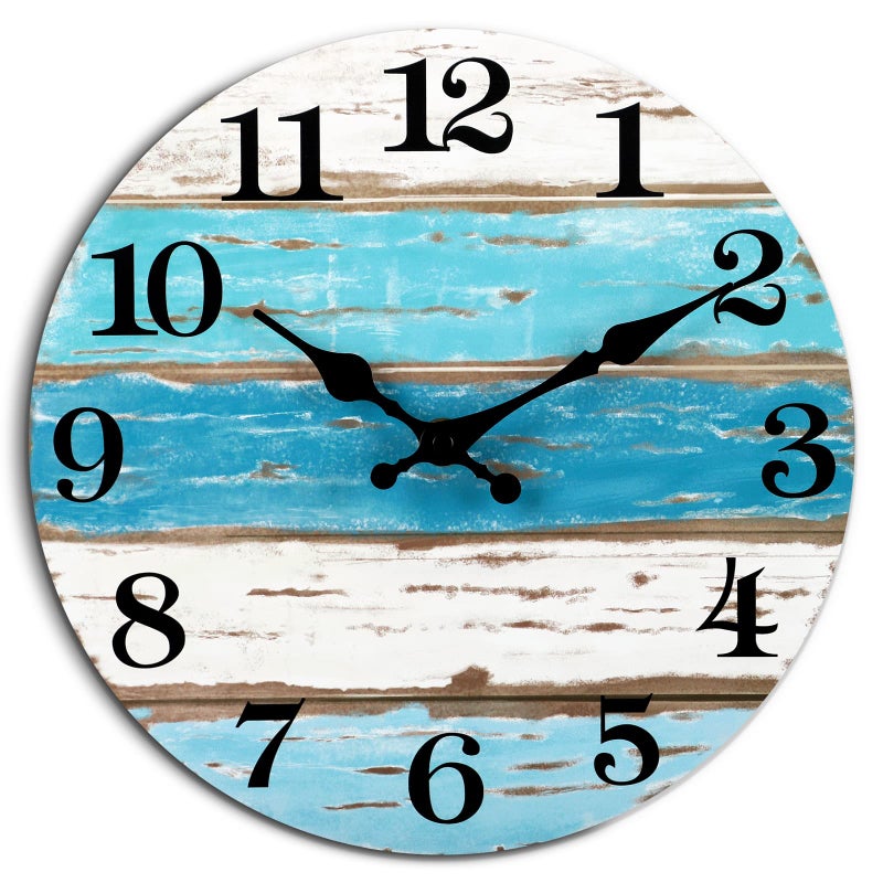 Beach Themed Blue Wall Clocks Battery Operated Silent NonTicking Vintage Round Rustic Coastal Nautical Clock Decorative for Home Kitchen Living Room Office Bathroom Bedroom10 Inch