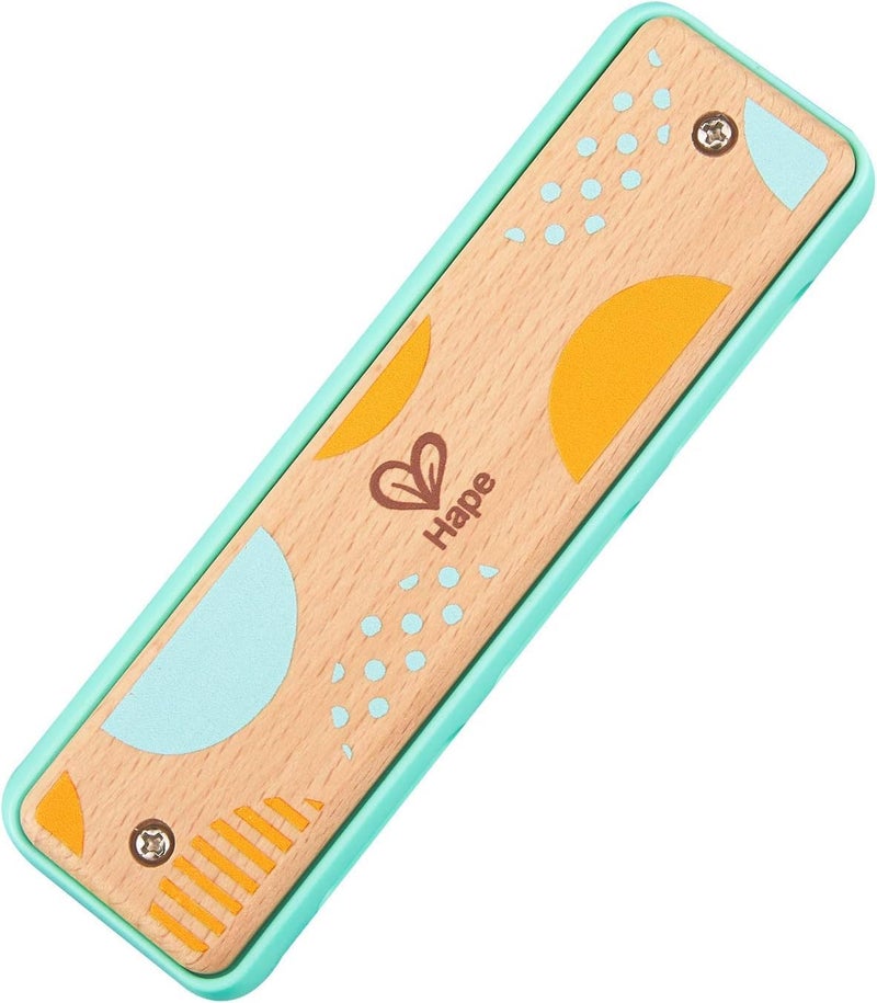 Hape Blues Harmonica | 10 Hole Wooden Musical Instrument Toy for Kids, Blue-Green (E8916) - Image 1