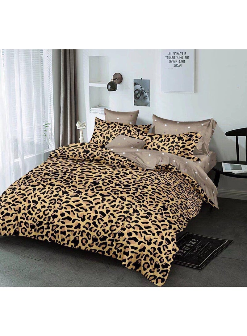 طقم مفروشات قطني مكون من 4 قطع - غطاء لحاف 160×210 سم، شرشف مطاطي 120×200+25 سم، و2 غطاء وسادة - مقاس فردي، ناعم ومسامي