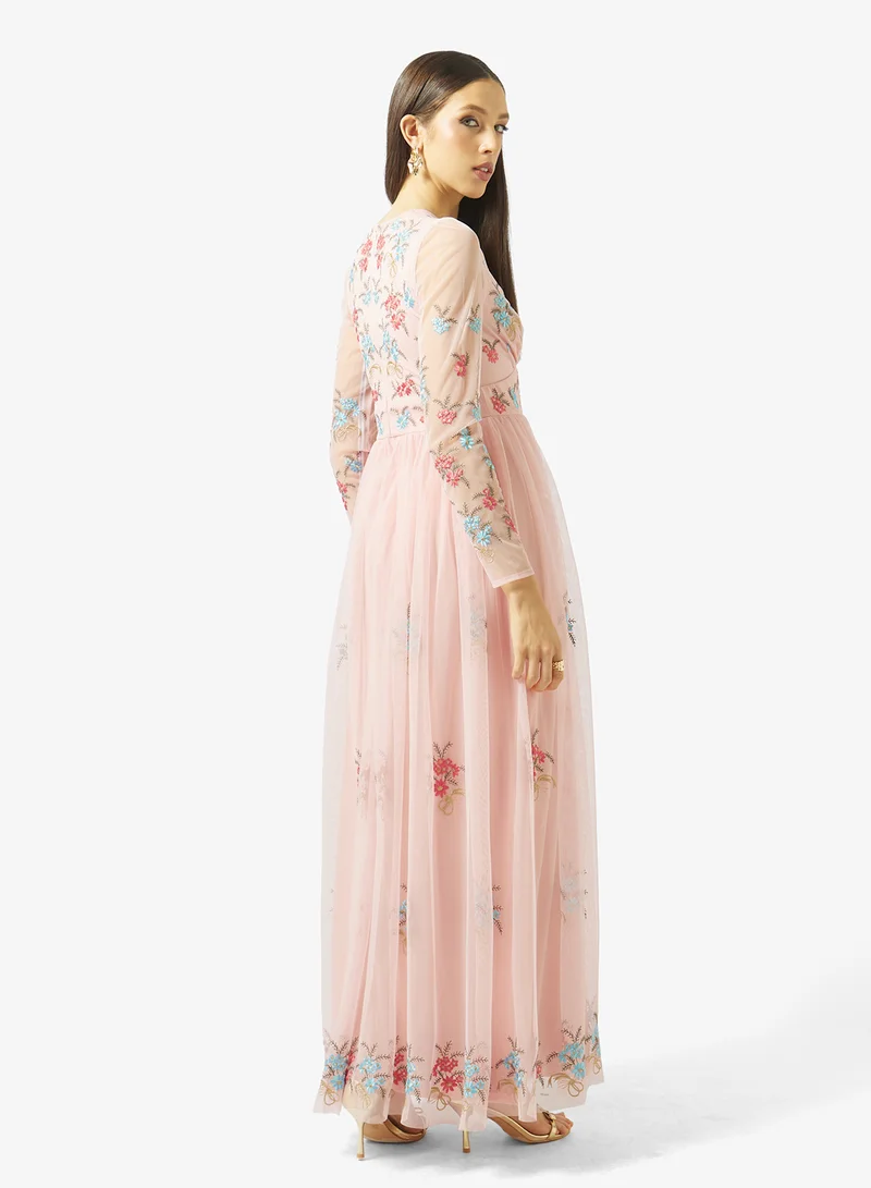 Frock and Frill Embroidered Mesh Detailed Maxi Dress