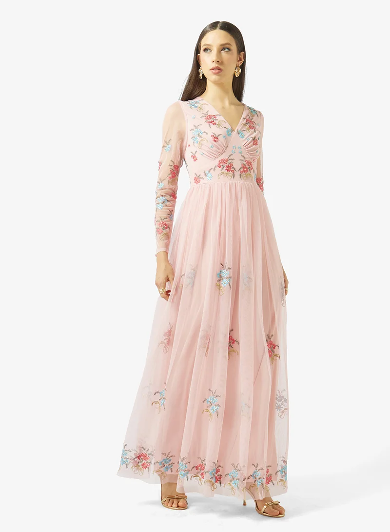 Frock and Frill Embroidered Mesh Detailed Maxi Dress