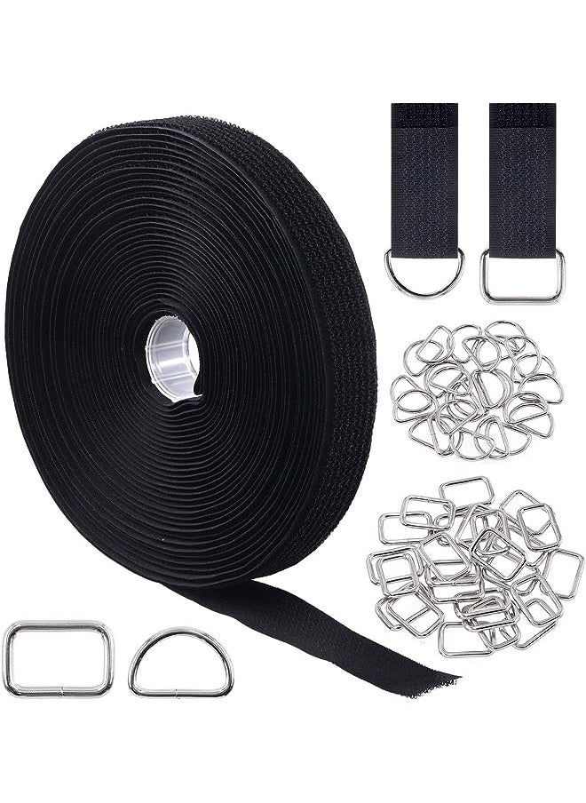 PROMASS 51Pcs Hook and Loop Straps with Metal Buckles, 1inch x 32ft Adjustable Nylon Cable Straps, Reusable Cable Ties Fastening Cord Organizer Cable Management Straps for Wire Cable Organizer(Black)  - Image 1