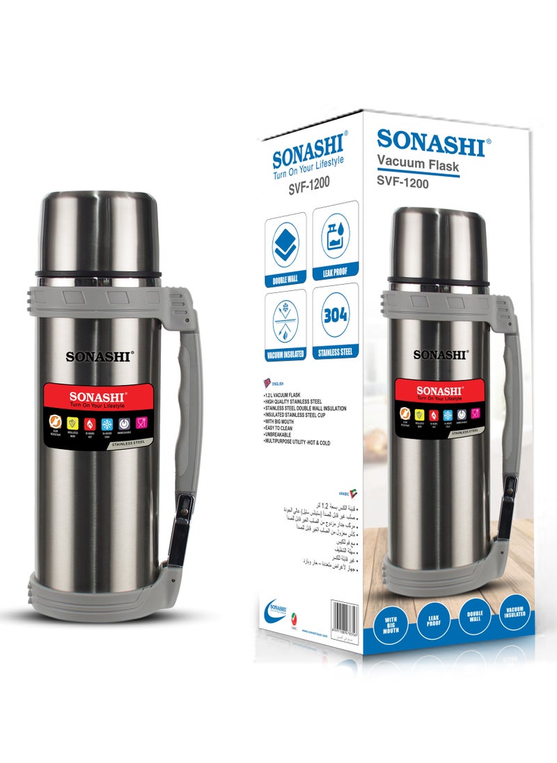 SONASHI 1.2L Vacuum Flask  for Hot And Cold Beverages  High Quality Stainless Steel Body with Double Wall Insulation  Unbreakable and Easy to Clean Bottles for Daily Use  Portable Friendly SVF-1200  - Image 2