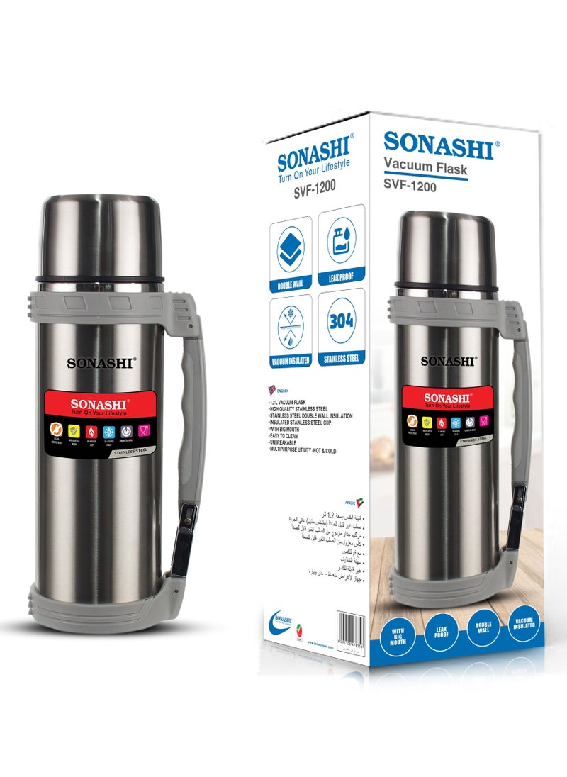 SONASHI - 1.2L Vacuum Flask  for Hot And Cold Beverages  High Quality Stainless Steel Body with Double Wall Insulation  Unbreakable and Easy to Clean Bottles for Daily Use  Portable Friendly SVF-1200 - Image 1