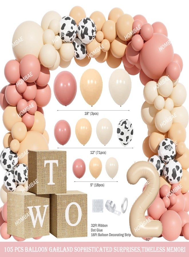Hombae Moo Moo I’m Two Birthday Party Decorations, 124 Pcs - Highland Cow 2nd Party Supplies with Backdrop, Balloon Garland, Cake Topper, Boxes for Girls Boho Cow Themed 2 Year Old Birthday - Image 3