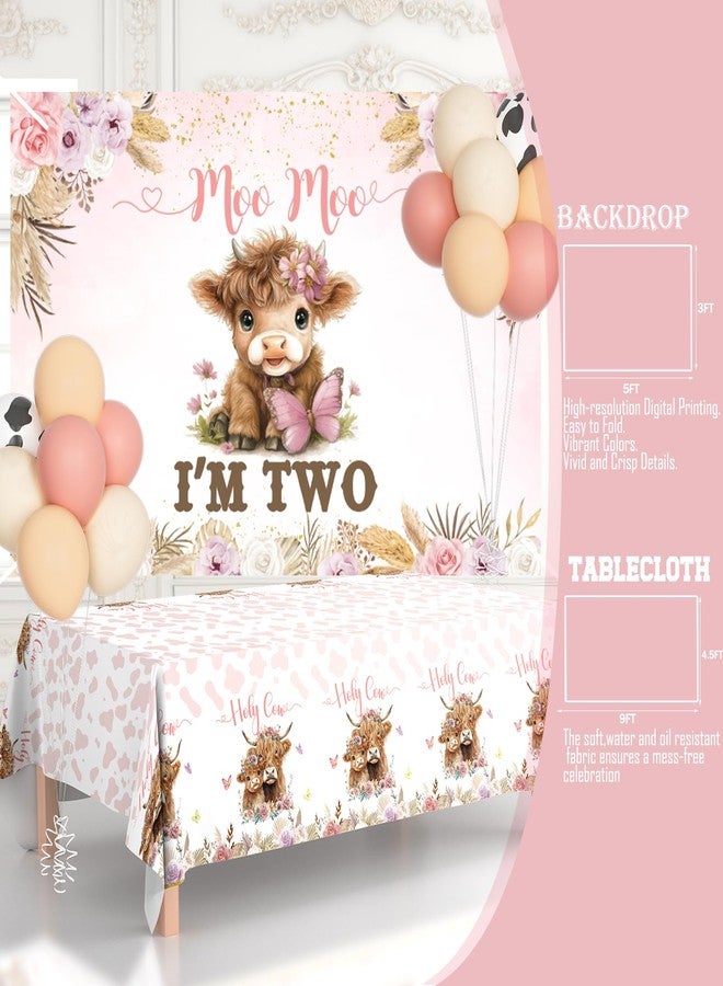 Hombae Moo Moo I’m Two Birthday Party Decorations, 124 Pcs - Highland Cow 2nd Party Supplies with Backdrop, Balloon Garland, Cake Topper, Boxes for Girls Boho Cow Themed 2 Year Old Birthday - Image 5
