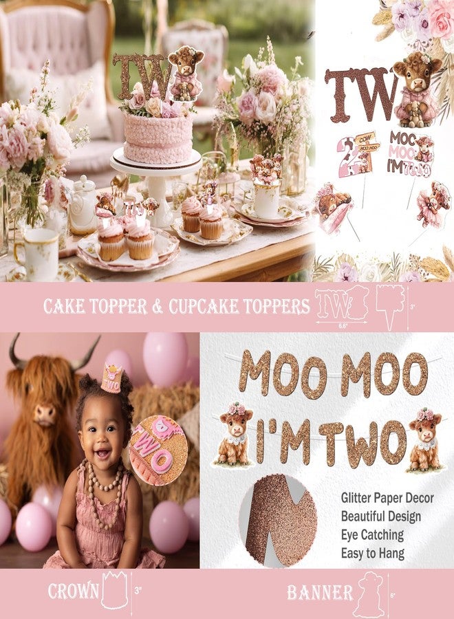 Hombae Moo Moo I’m Two Birthday Party Decorations, 124 Pcs - Highland Cow 2nd Party Supplies with Backdrop, Balloon Garland, Cake Topper, Boxes for Girls Boho Cow Themed 2 Year Old Birthday - Image 4