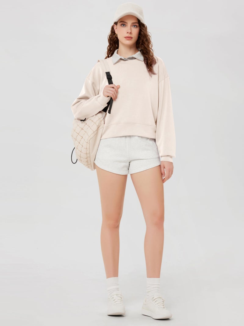 ODODOS Modal Soft Long Sleeve Cropped Sweatshirts for Women Oversized Crew Neck Pullover Crop Top, Beige, Medium - Image 5