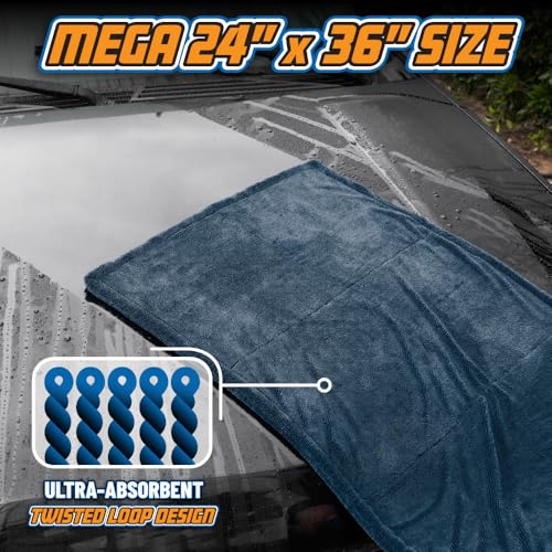 Chemical Guys Megalodon Large, Super Absorbent and Soft Microfiber Towels for Cars, Trucks, SUVs, & More, Dark Blue (24 in. x 36 in.) - Image 5