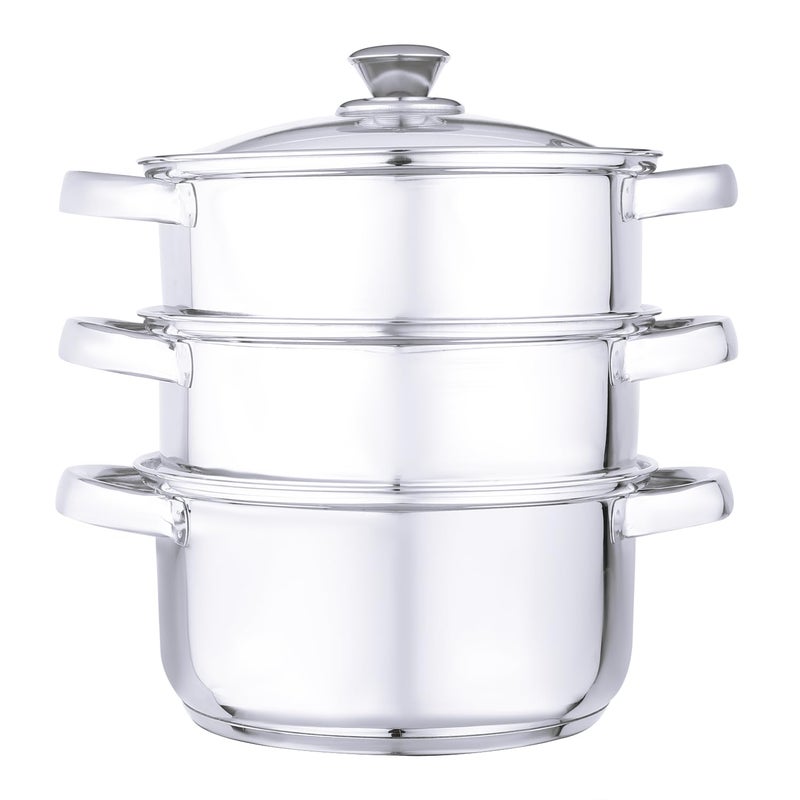 Anjali FS3T Fiesta 3-Tier Stainless Steel Food Steamer with Glass Lid, 20 cm - Perfect for Steaming Vegetables, Idlis, Momos, and More - Durable Design with Side Handles for Effortless Cooking - Image 4