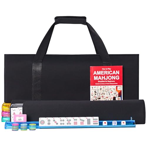 GUSTARIA American Mahjong Game Set 166 Premium White Tiles 4 AllinOne Color RackPushers Classic Complete Mahjong Tile Set with Black Carrying Bag - Image 1