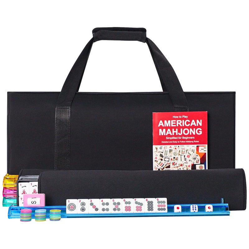 GUSTARIA American Mahjong Game Set 166 Premium White Tiles 4 AllinOne Color RackPushers Classic Complete Mahjong Tile Set with Black Carrying Bag - Image 2