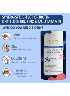 7 Days 7Daysnatural Biotin Hair Gummies | Biotin With Vitamin A, C, E, Zinc & Dht Blocker | 60 Days Pack | Keeps Hair Healthy & Strong | Strawberry Flavored | 100% Veg | 60 Gummies  - Image 2