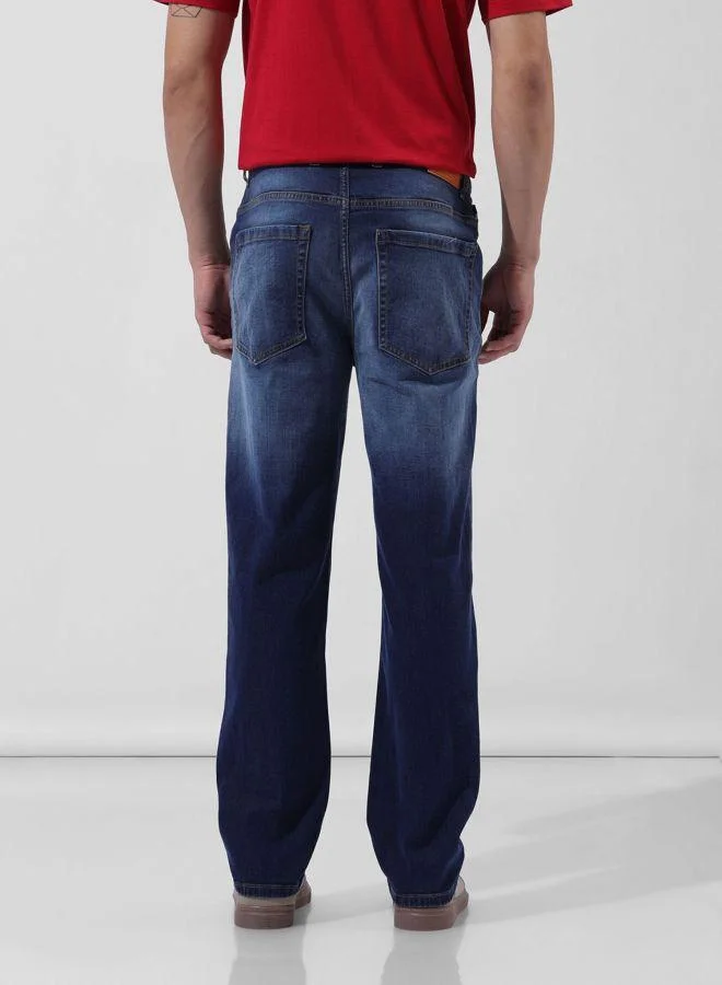 The Indian Garage Co Men Regular Fit Solid Scoop Pocket Mid-Rise Jeans