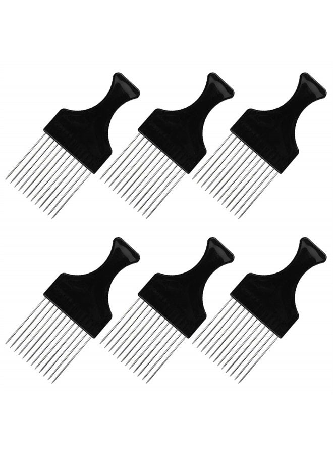 findTop 6 Packs Afro Comb Metal Pick Comb, findTop Afro Braid Pick Hairdressing Detangle Wig Braid Hair Styling Comb Styling Tool- Black - Image 1
