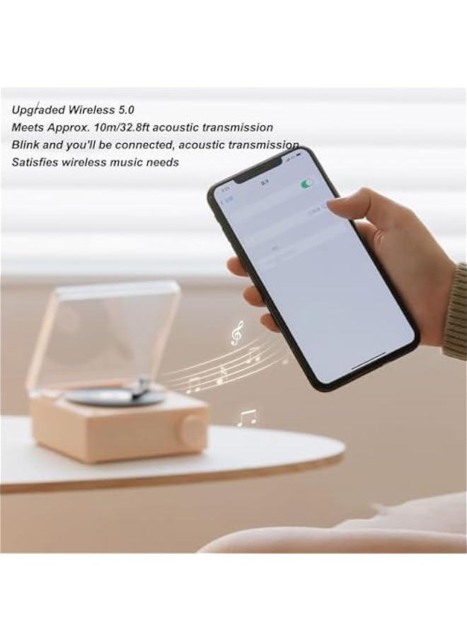 Record Player, Record Player with Speakers, Bluetooth 5.0, Alarm Clock Function, Upgraded Turntable Audio Sound, and Sound Cable Connection, Memory Card Insertion