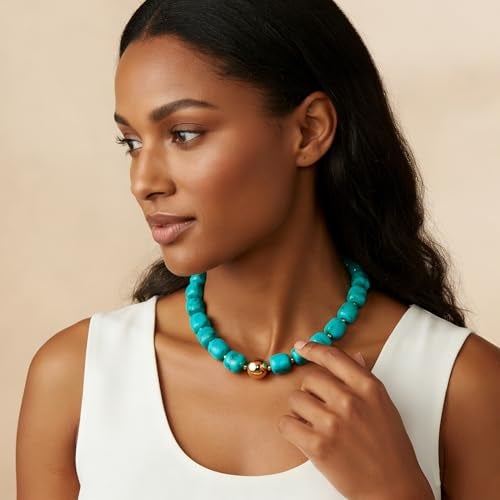 WOWORAMA Chunky Choker Necklaces for Women Trendy Chunky Beads Statement Necklace Blue Large Square Resin Beaded Necklace Boho Summer Jewelry - Image 3