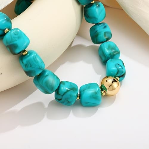 WOWORAMA Chunky Choker Necklaces for Women Trendy Chunky Beads Statement Necklace Blue Large Square Resin Beaded Necklace Boho Summer Jewelry - Image 5