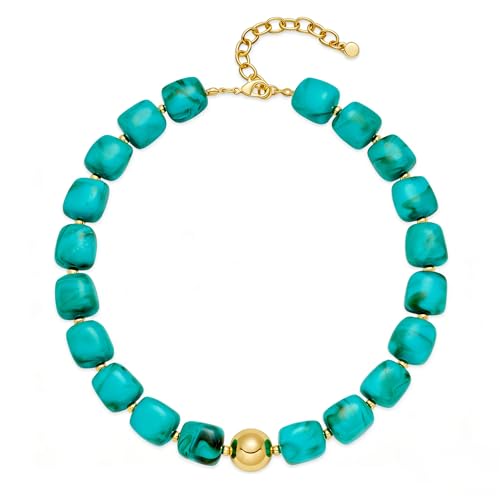 WOWORAMA Chunky Choker Necklaces for Women Trendy Chunky Beads Statement Necklace Blue Large Square Resin Beaded Necklace Boho Summer Jewelry - Image 1