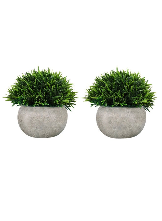 HOOPZOZA HOOPZQZA Artificial Mini Potted Plants 2PCS Short-needle Grass Eco-Friendly Fake Plant with Pot Decor for Home and Office Indoor and Outdoor Garden Shelf - Image 1