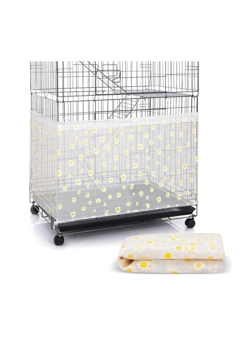 Y&D X-Large Bird Cage Cover Seed Catcher Liner Net Skirt Guard Birdcage adjustable Nylon Mesh for Parrot Parakeet Macaw Round Square Daisy Design (White)  - Image 1