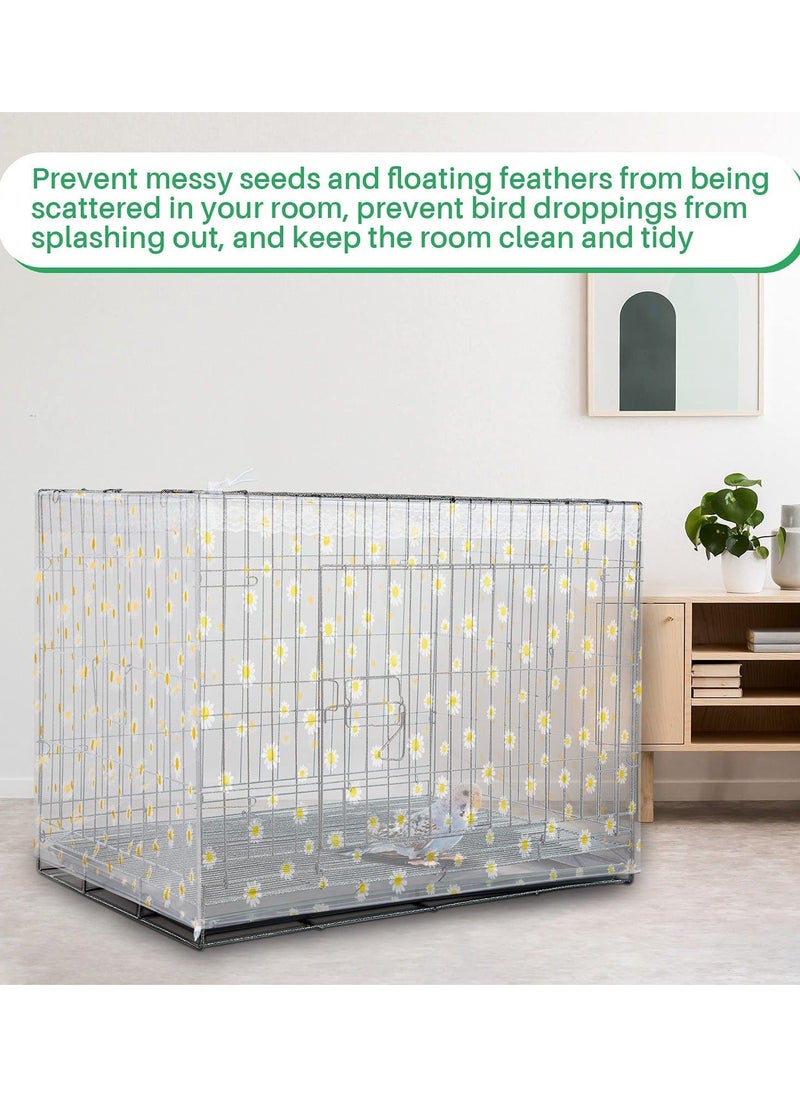 Y&D X-Large Bird Cage Cover Seed Catcher Liner Net Skirt Guard Birdcage adjustable Nylon Mesh for Parrot Parakeet Macaw Round Square Daisy Design (White)  - Image 4
