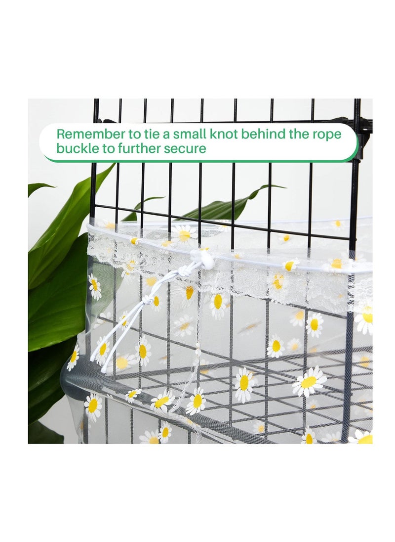 Y&D X-Large Bird Cage Cover Seed Catcher Liner Net Skirt Guard Birdcage adjustable Nylon Mesh for Parrot Parakeet Macaw Round Square Daisy Design (White)  - Image 5