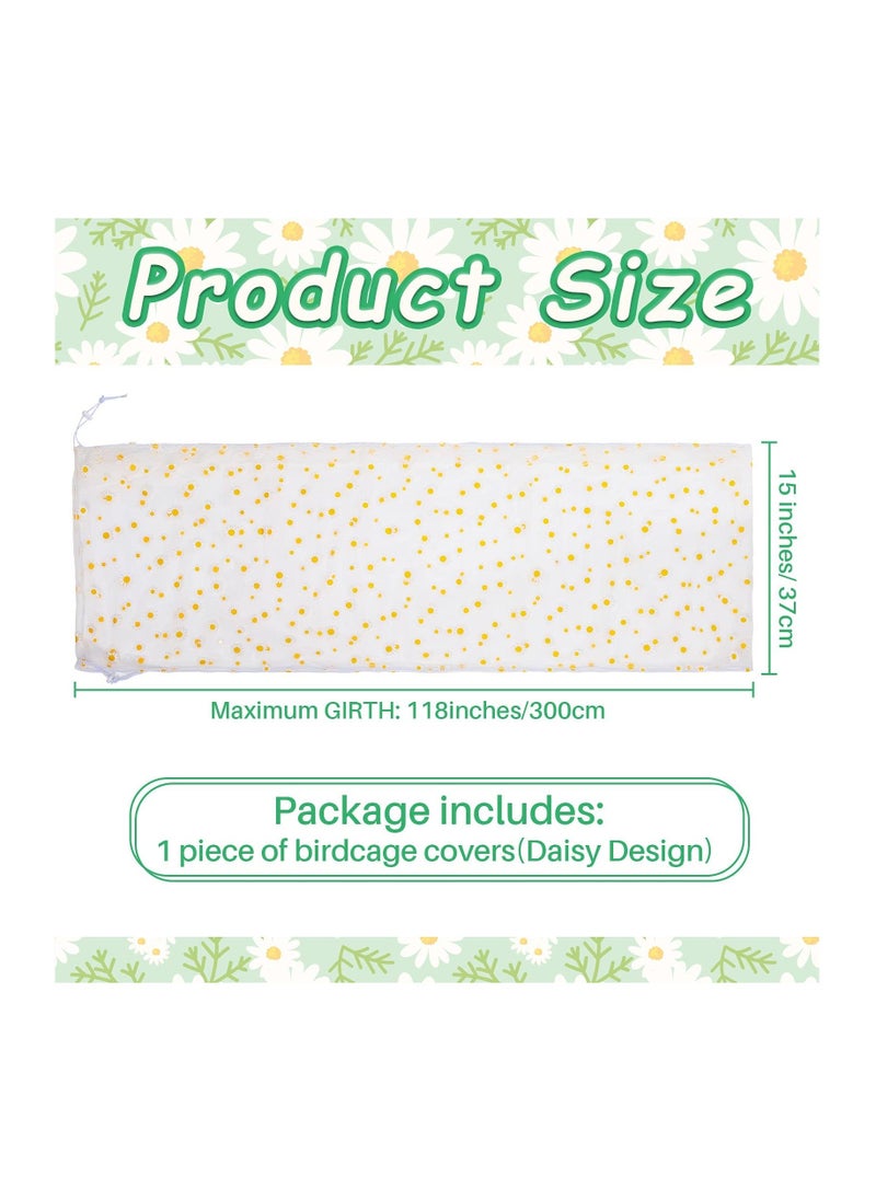 Y&D X-Large Bird Cage Cover Seed Catcher Liner Net Skirt Guard Birdcage adjustable Nylon Mesh for Parrot Parakeet Macaw Round Square Daisy Design (White)  - Image 2