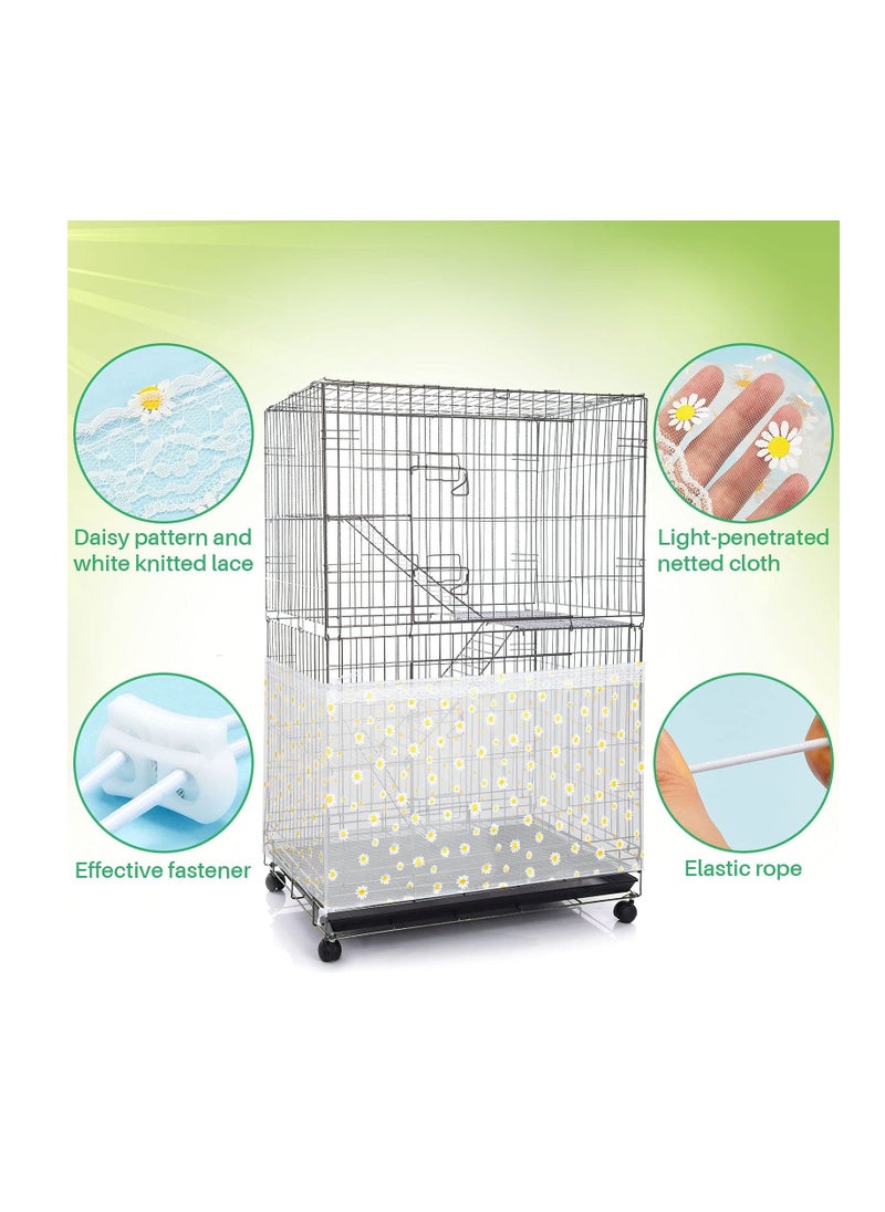 Y&D X-Large Bird Cage Cover Seed Catcher Liner Net Skirt Guard Birdcage adjustable Nylon Mesh for Parrot Parakeet Macaw Round Square Daisy Design (White)  - Image 3