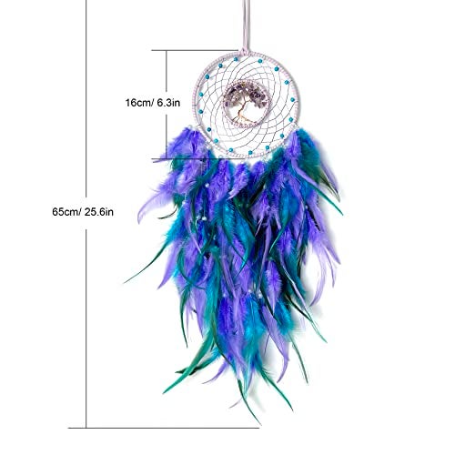 Dksuwe Dream Catchers, Purple Green Dream Catcher Tree of Life Wall Decor, with Natural Healing Crystal Stone, Perfect Handmade Dreamlike Crystal Dream Catcher for Bedroom Art Craft Gift - Image 5