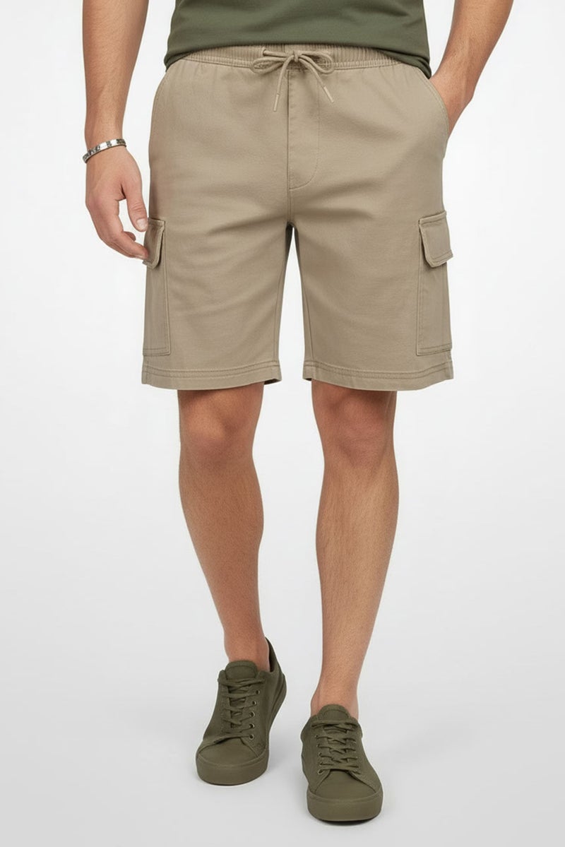 Threadbare Men Plain Cargo Shorts, Taupe - Image 1