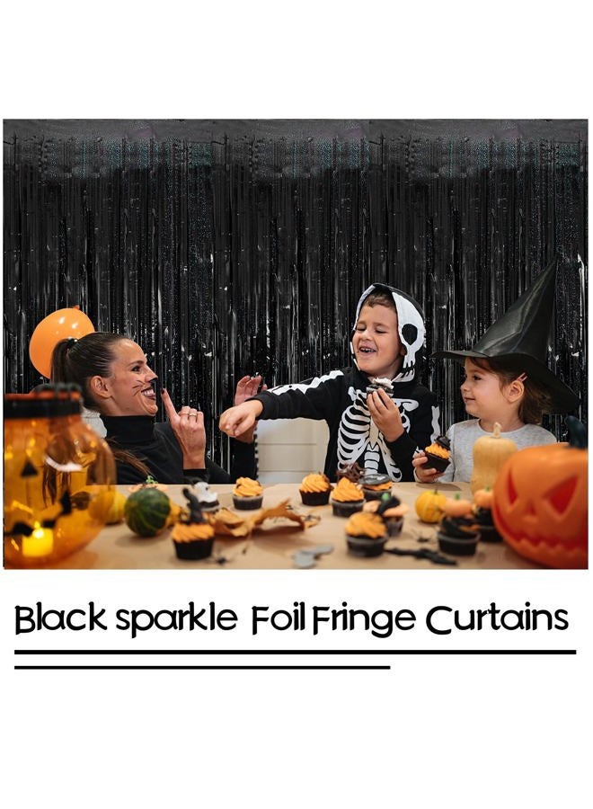 K.E.J. Tinsel Curtain Backdrop Black Birthday & Wedding Decorations 2 Packs Glitter Foil Fringe Curtain Decor Streamers Photo Booth for Christmas & Halloween - Image 5