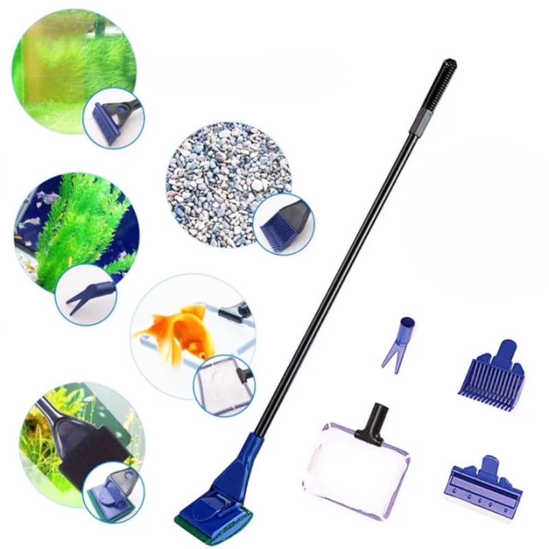 VAYINATO Petzlifeworld 5 in 1 Aquarium Cleaning and Maintenance Kit (Fish Net, Plant Fork, Cleaning Sponge, Gravel Rake, Algae Scraper) - Image 1