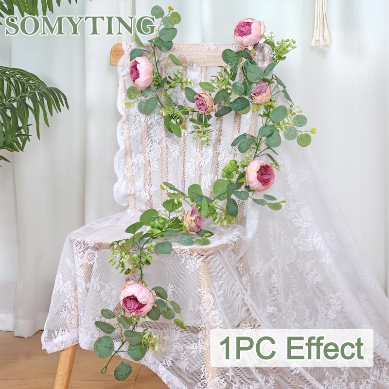 Somyting Artificial Flowers Garland 6Ft Eucalyptus Flower Garlands Vintage Peony Rose Vine Faux Floral Garland For Wedding Party Arch Table Wall Backdrop Decoration (Vintage Pink  4Pcs) - Image 3