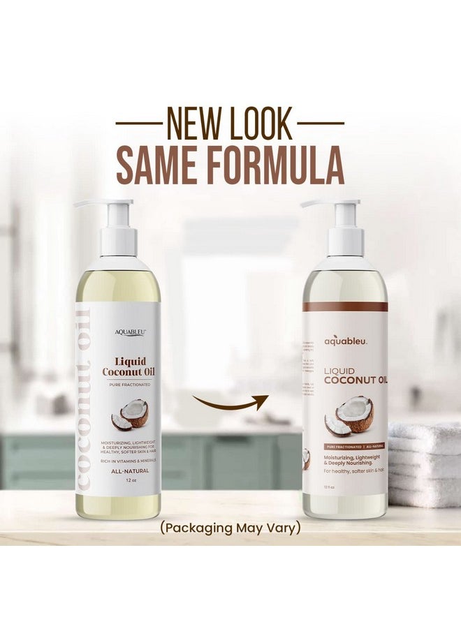 Aquableu - Fractionated Liquid Coconut Oil 100% Pure And Allnatural Moisturizing Lightweight And Deeply Nourishing Promotes Healthy Softer Skin & Hair Hydrating 12 Oz - Image 1