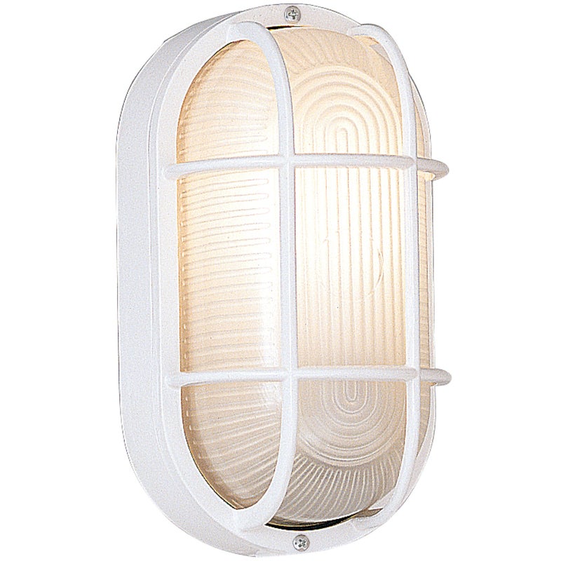 DESIGNERS FOUNTAIN Outdoor Wall Light 5 Inch Oval Bulkhead Lighting Fixture with Cage Guard Porch or Patio Ceiling Mount Sconce White 2071WH