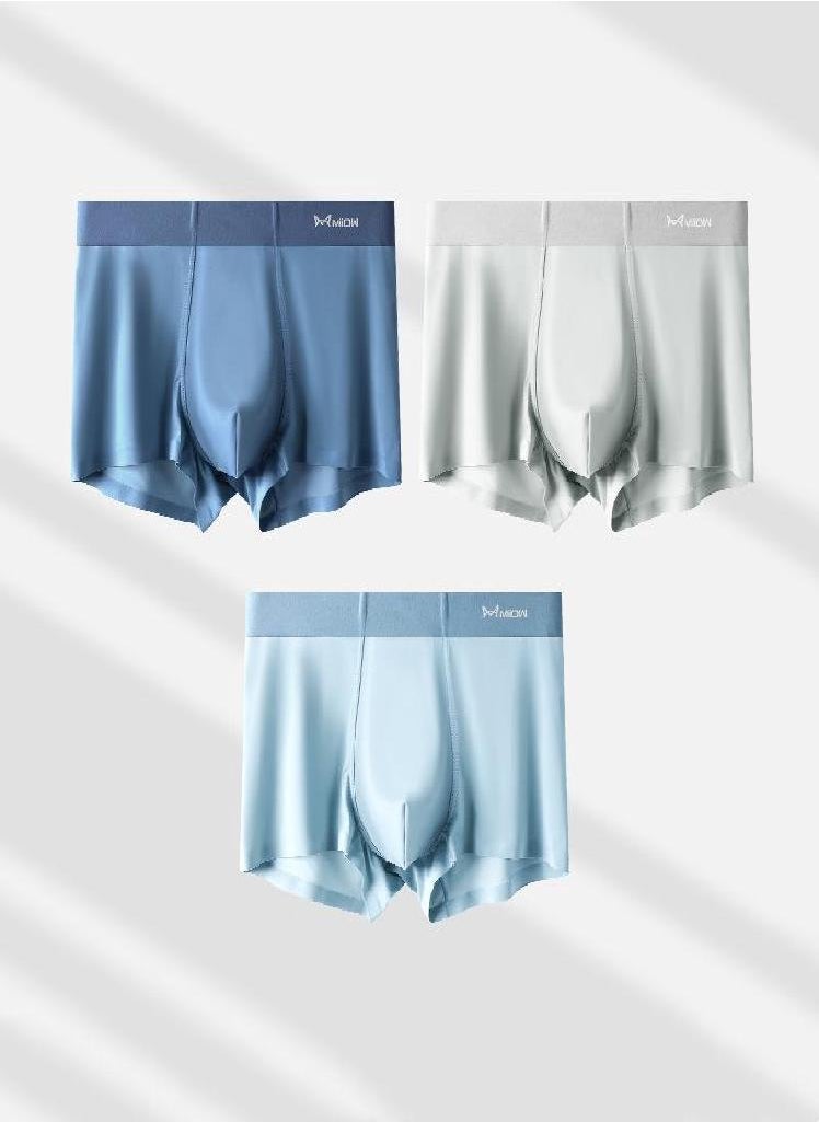 MIIOW - 3pcs Ice Silk Men's Panties AAA Conductive Antibacterial Men Underwear Summer  Seamless Boxer Shorts - Image 1