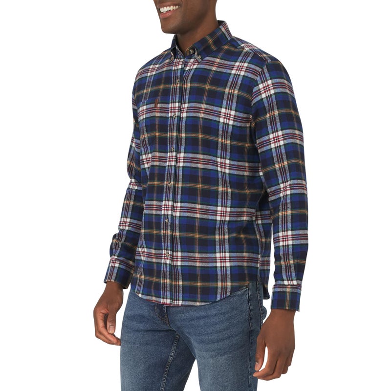 Chaps Men's Classic Fit Long Sleeve Button Down Stretch Flannel Casual Woven Shirt, Blue Multi, X-Large - Image 1