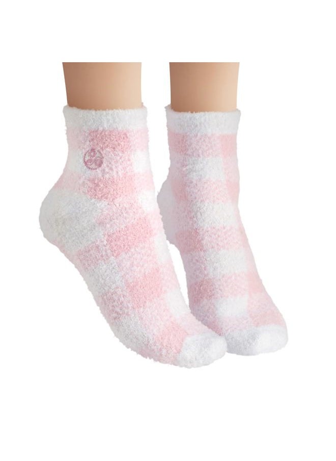 Earth Therapeutics - Aloe Socks - Double Pack - PINK PLAID (2 Pairs) - Image 1