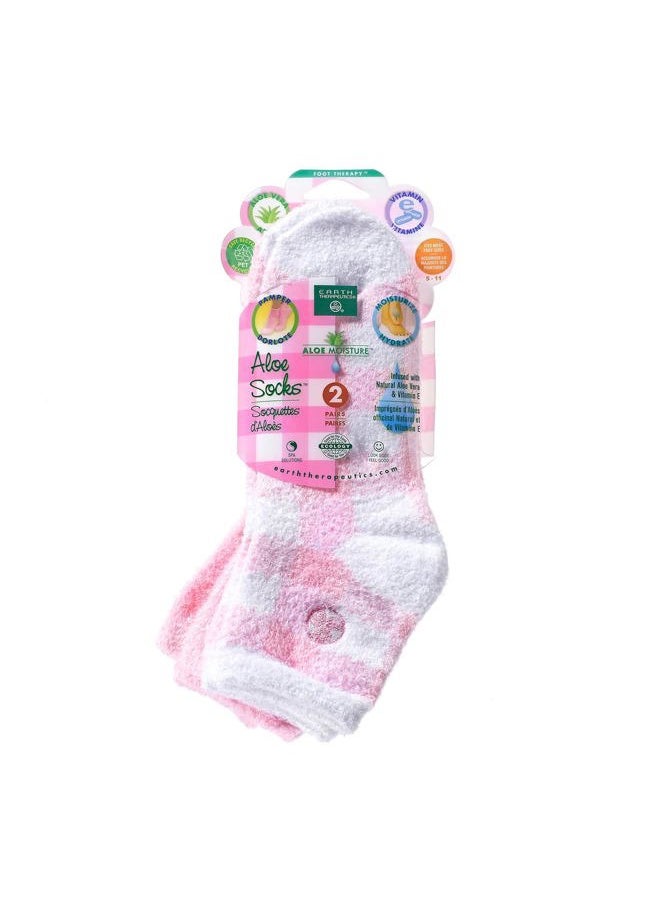 Earth Therapeutics - Aloe Socks - Double Pack - PINK PLAID (2 Pairs) - Image 1