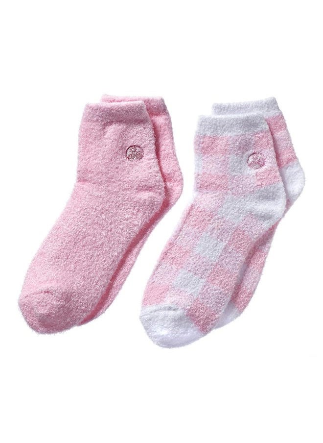 Earth Therapeutics - Aloe Socks - Double Pack - PINK PLAID (2 Pairs) - Image 1