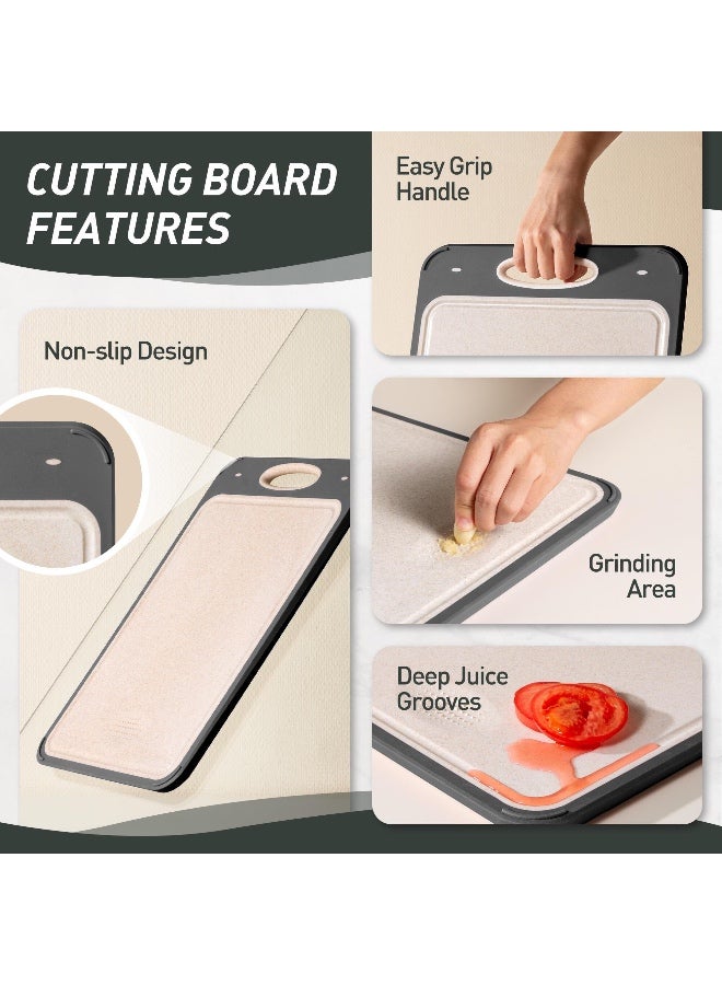 SH PROTECT TOUCH Double Sided Cutting Board 304 Stainless Steel and Wheat Straw PP Large 16”×11”Food-Grade Non-Toxic& BPA-Free Chopping Board for Meat&Vegetables - Image 3
