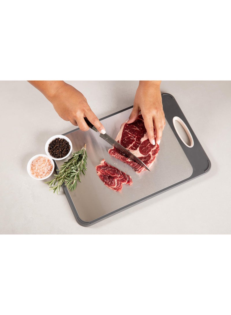 SH PROTECT TOUCH Double Sided Cutting Board 304 Stainless Steel and Wheat Straw PP Large 16”×11”Food-Grade Non-Toxic& BPA-Free Chopping Board for Meat&Vegetables - Image 4